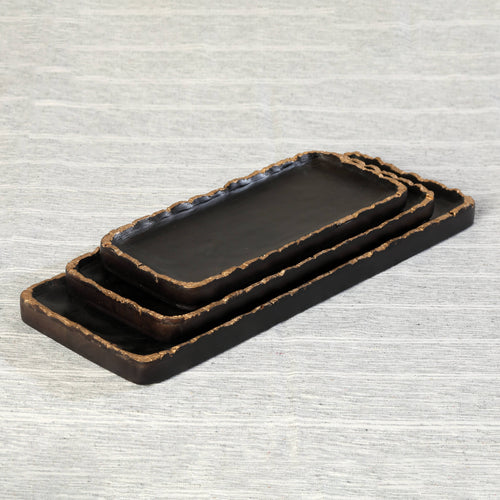 Set of 3 Midnight Gold Wooden Tray