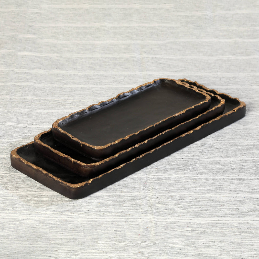 Set of 3 Midnight Gold Wooden Tray