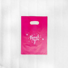 100pcs, Hot Pink Thank You Stars Cut-out handle PVC gift bag: Large