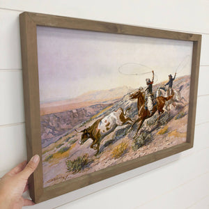 Vintage Buccaroos - Vintage Cowboy Canvas Art - Wood Framed : 12x18" Medium Canvas Art with Thick Wood Frame