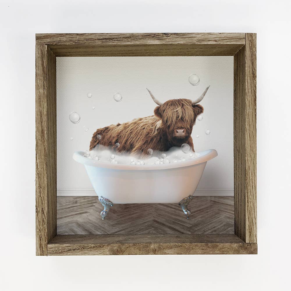 Highland Cow Bathtub Sign - Funny Farmhouse Bathroom Art: 11x11