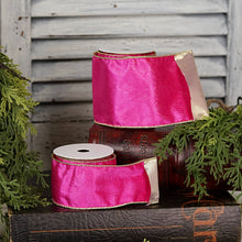 57R1263- Velvet Wired Ribbon-2.5inx10YD-Fusia Pink/Gold Wire