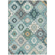 3' X 5' Teal Blue Beige And Ivory Southwestern Area Rug