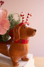 CERAMIC CHRISTMAS DACHSHUND PLANTER - CANDY CANE: Multi / Ceramic / 11.5" x 4" x 8.5"t