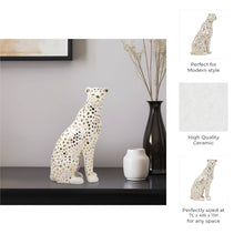 Ceramic Sitting Leopard Decorative Figurine - White, 11 in.