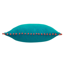 Velvet Pompom Cushion Teal/Coral: Teal/Coral / Polyester Filled / 45 x 45cm