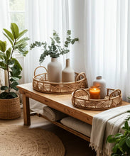 Woven Serving Trays with Handles Set of 2 - Brown, 24/30 in.