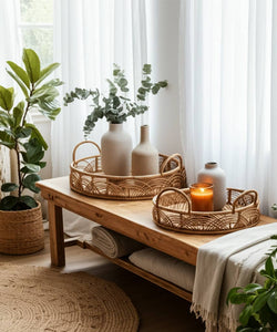 Woven Serving Trays with Handles Set of 2 - Brown, 24/30 in.