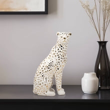 Ceramic Sitting Leopard Decorative Figurine - White, 11 in.