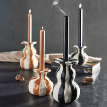Black Striped Ceramic Candle Holder - Large: Ceramic / 4" Dia x 6.5" H