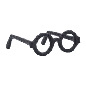 Aluminum Glam Round Glasses Sculpture - Black, 7 in.