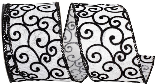 Black And White Swirl Linen Wired Edge, Black-white