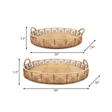 Woven Serving Trays with Handles Set of 2 - Brown, 24/30 in.