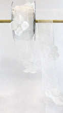 1.5" White Flower with Pearl on Sheer Ribbon Garland
