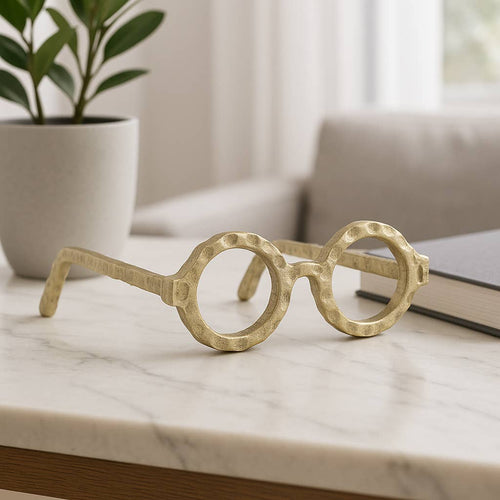 Metal Abstract Eyeglasses Sculpture Home Decor - Gold, 3 in.