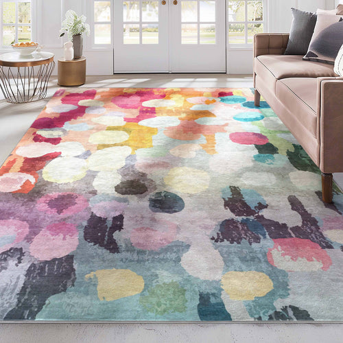 Apollo Galets d’Aquarelle – Abstract Watercolor & Pebble Flat Woven Multicolor Rug: 7'7