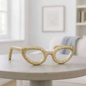Aluminum Abstract Cat Eye Glasses Sculpture - Gold, 7 in.