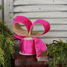 57R1263- Velvet Wired Ribbon-2.5inx10YD-Fusia Pink/Gold Wire