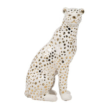 Ceramic Sitting Leopard Decorative Figurine - White, 11 in.