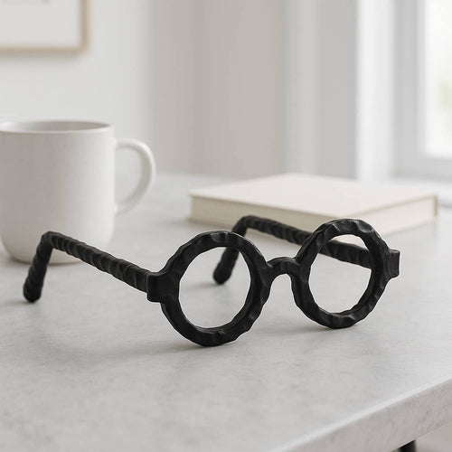 Aluminum Glam Round Glasses Sculpture - Black, 7 in.