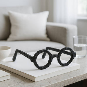 Aluminum Glam Round Glasses Sculpture - Black, 7 in.