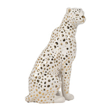 Ceramic Sitting Leopard Decorative Figurine - White, 11 in.