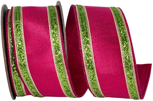 Glitter Stripe Fiesta Deluxe Wired Edge, Fuchsia/lime