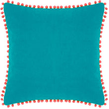 Velvet Pompom Cushion Teal/Coral: Teal/Coral / Polyester Filled / 45 x 45cm