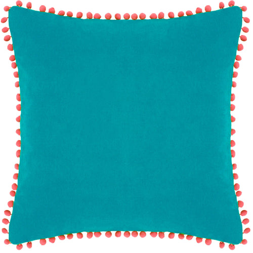 Velvet Pompom Cushion Teal/Coral: Teal/Coral / Polyester Filled / 45 x 45cm