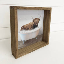 Highland Cow Bathtub Sign - Funny Farmhouse Bathroom Art: 11x11" Small Canvas Art with Wood Box Frame