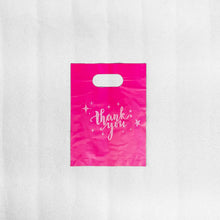100pcs, Hot Pink Thank You Stars Cut-out handle PVC gift bag: Large