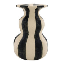 Black Striped Ceramic Candle Holder - Large: Ceramic / 4" Dia x 6.5" H