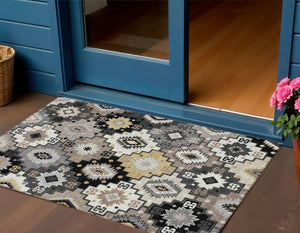 3' X 5' Black Wheat And Gray Southwestern Washable Area Rug