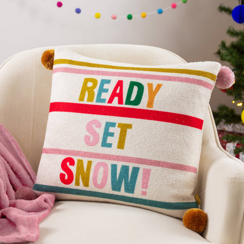 Pom-Poms Ready Set Snow Cushion Multicolour: Multicolour / Polyester Filled / 43 x 43cm