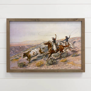 Vintage Buccaroos - Vintage Cowboy Canvas Art - Wood Framed : 12x18" Medium Canvas Art with Thick Wood Frame