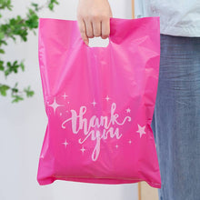 100pcs, Hot Pink Thank You Stars Cut-out handle PVC gift bag: Large