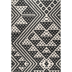 Jagged Modern Trellis Washable Area Rug: Black / Rectangle / 4' x 6'