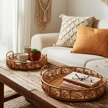 Woven Serving Trays with Handles Set of 2 - Brown, 24/30 in.