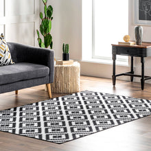 Kellee Machine Washable Modern Diamonds Area Rug: Black / Runner / 2' 6" x 8'