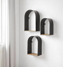 Set Of 3 Black And Brown Arched Wall Mounted Accent Shelf