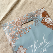 50pc, Light Blue Thank you Vintage Art CutOut Handle PVC Bag
