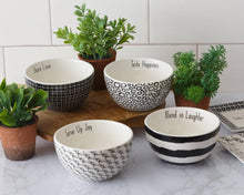 McKayla Monday Registry 
Bowls - Words, Black and White set of 4