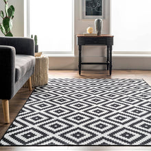 Kellee Machine Washable Modern Diamonds Area Rug: Black / Runner / 2' 6" x 8'
