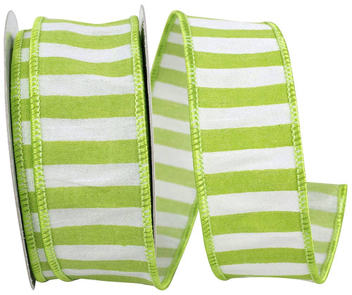 Dupioni Cabana Stripe  Wired Edge, Lime, 1-1/2 In, 10 Yards