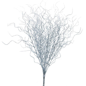 Glittered Curly Willow Bunch 21": Silver