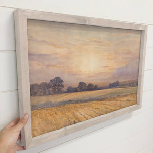Sunset on the Field - Landscape Nature Canvas Art - Framed: 20x30" Large Canvas Art with Thick Wood Frame