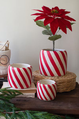Set of 3 Concrete Candy Cane Planters