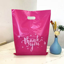 100pcs, Hot Pink Thank You Stars Cut-out handle PVC gift bag: Large