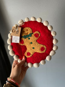 Gingerbread felt wool trivet