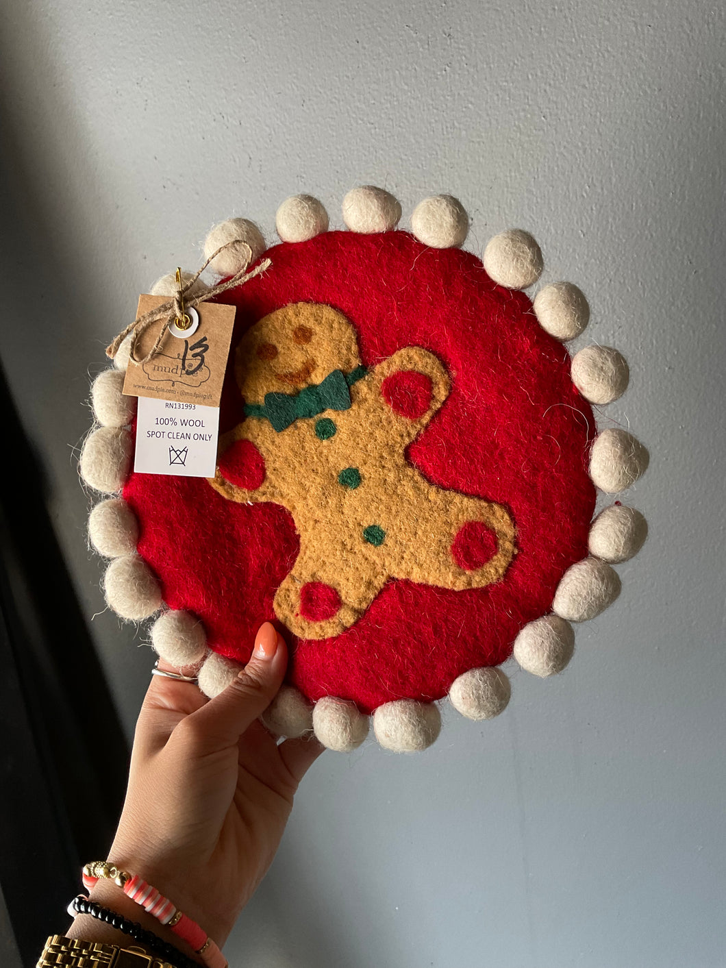 Gingerbread felt wool trivet